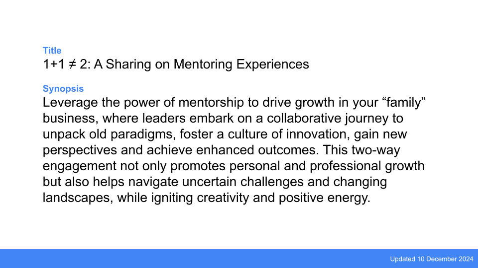 1+1 ≠ 2: A Sharing on Mentoring Experiences Whizmeal Mentorship