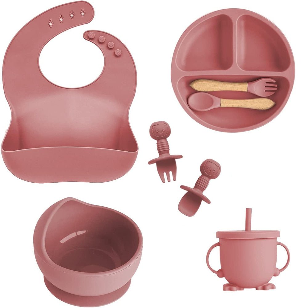 Children's Dishes Set Baby Silicone 6/8-piece Tableware Set Suction Cups Forks Spoons Bibs Straws Cups Mother and Baby Supplies - Whizmeal : Inspire a healthy you