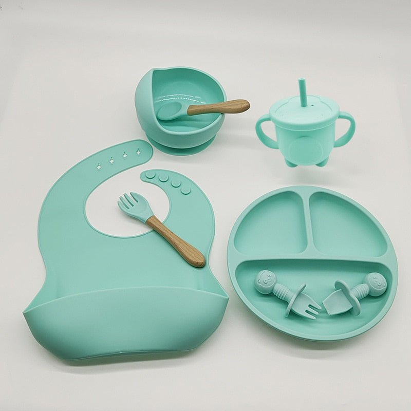 Children's Dishes Set Baby Silicone 6/8-piece Tableware Set Suction Cups Forks Spoons Bibs Straws Cups Mother and Baby Supplies - Whizmeal : Inspire a healthy you