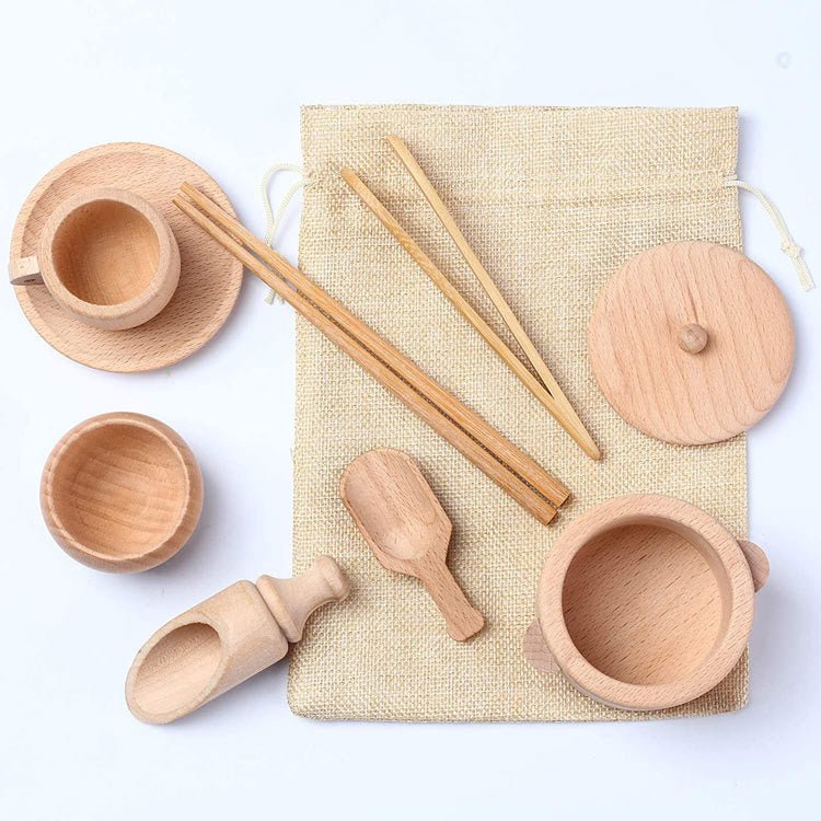 Children's Sensory Montessori Wooden Cutlery Set (8 pcs) - Pretend Play Kitchen For Ages 3+ - Whizmeal : Inspire a healthy you