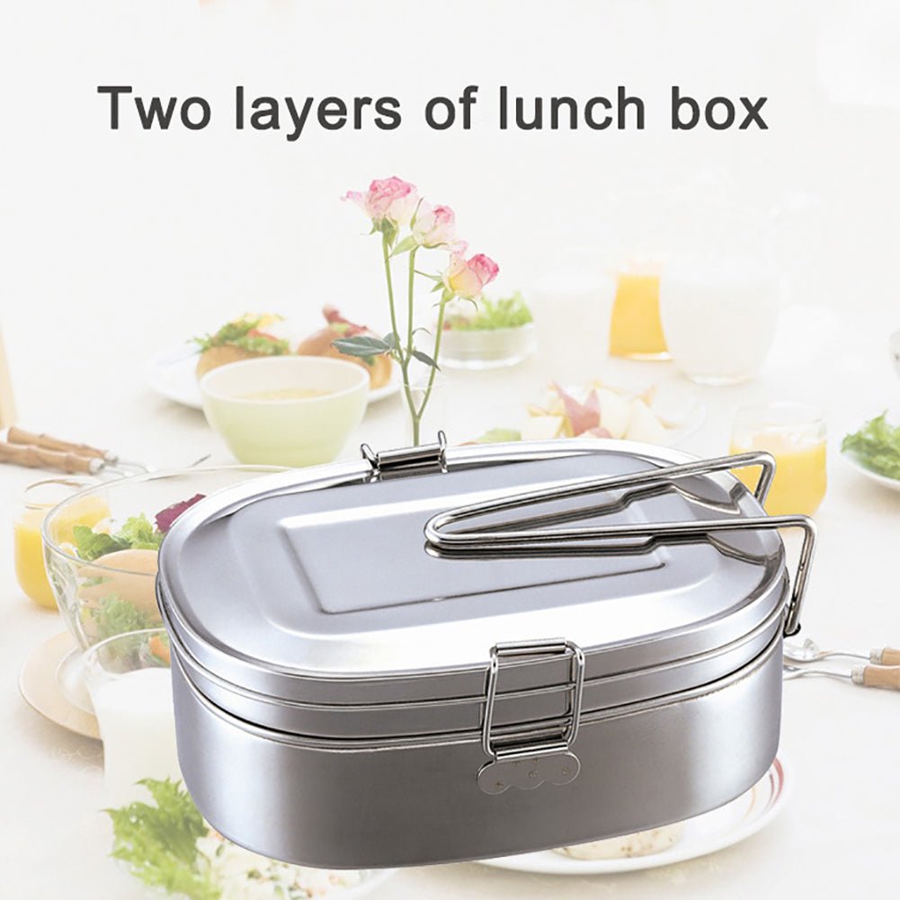Double Layers Stainless Steel Bento Lunch Food Box Container, XL 1350ml Metal Bento Lunch Box for Kids or Adults with Lockable Clips to Leak Proof - Whizmeal : Inspire a healthy you