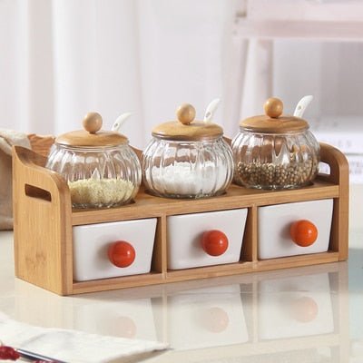 Kitchen Accessories 1-7pcs/Set Ceramic Seasoning Pot Set Wooden Tray Spice Jar With Wood Lid Seasoning Box Salt Shaker - Whizmeal : To inspire a healthy you - rethinking lifestyle with the world of food