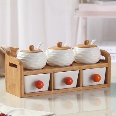 Kitchen Accessories 1-7pcs/Set Ceramic Seasoning Pot Set Wooden Tray Spice Jar With Wood Lid Seasoning Box Salt Shaker - Whizmeal : To inspire a healthy you - rethinking lifestyle with the world of food