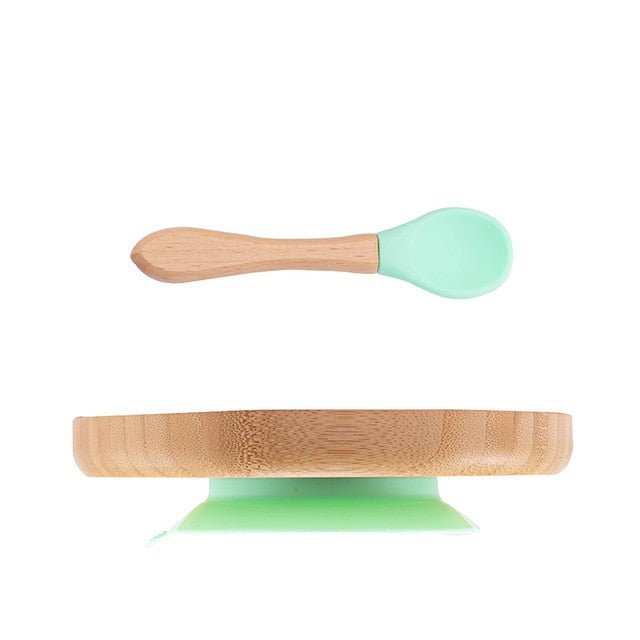 1set Baby Feeding Bamboo Bowl With Spill Proof Silicone Spoon Baby Dinner Plate Feeding Dinnerware Toddler Infant Tableware Set - Whizmeal : Together we shape a healthier generation