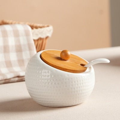 Kitchen Accessories 1-7pcs/Set Ceramic Seasoning Pot Set Wooden Tray Spice Jar With Wood Lid Seasoning Box Salt Shaker - Whizmeal : Together we shape a healthier generation