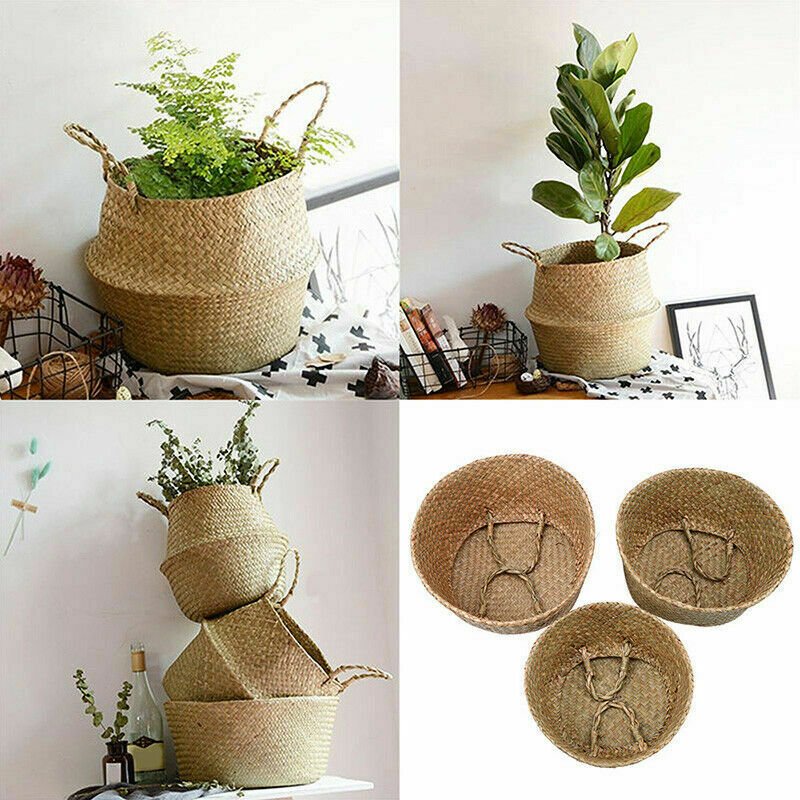 Natural Seaweed Woven Straw Basket Storage Pot Garden Flower Vase Hanging Picnic Basket Foldable Storage Basket Home Decor - Whizmeal : Together we shape a healthier generation