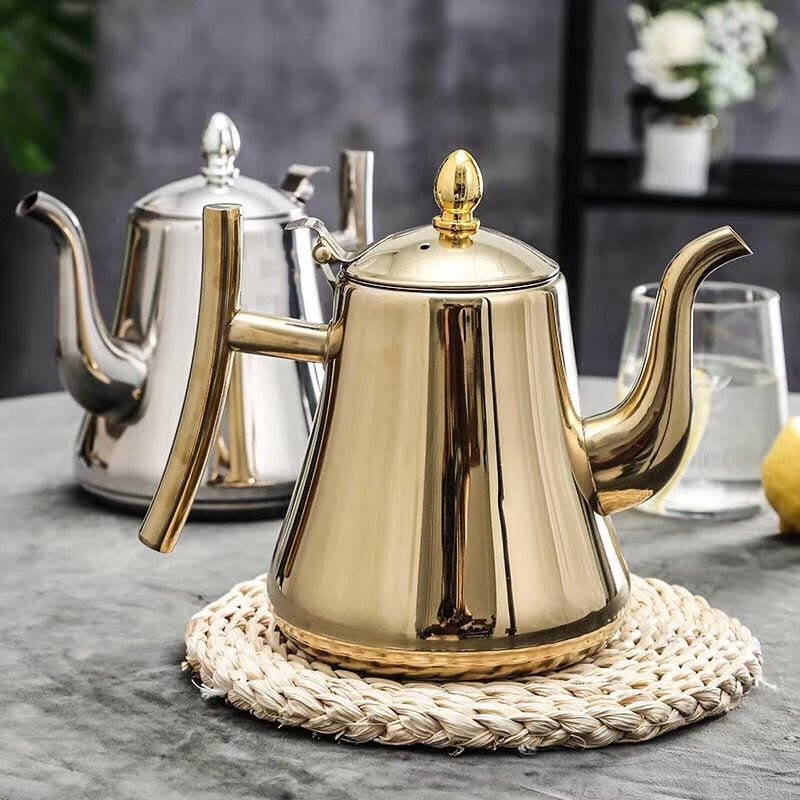 1000/1500ml Stainless Steel Royal Teapot Golden Silver Tea Pot With Infuser Tea Filter Coffee Tea Kettle Water Kettle Drinkware - Whizmeal : Together we shape a healthier generation