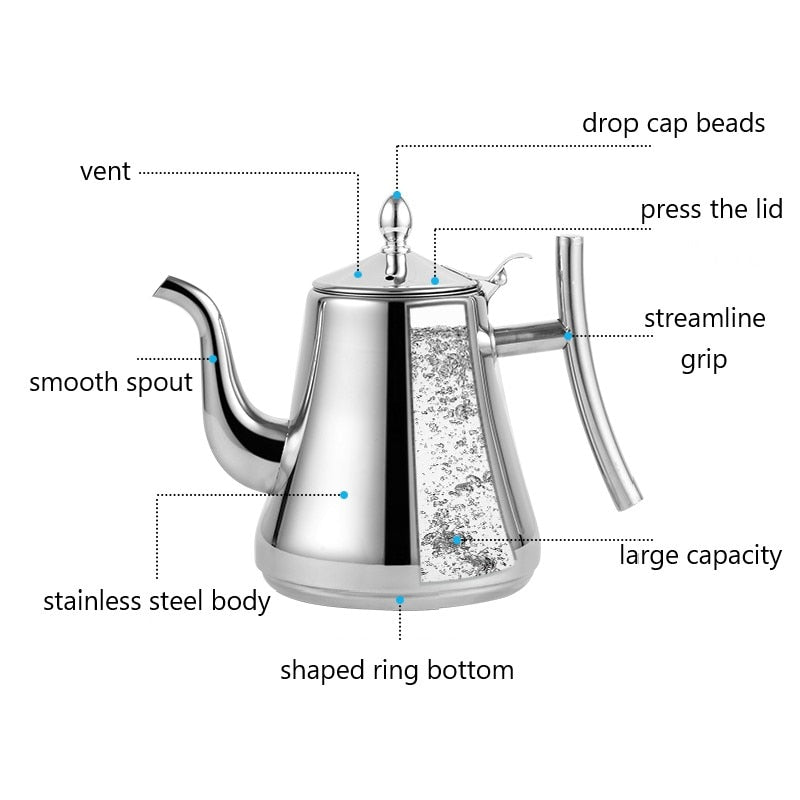 1000/1500ml Stainless Steel Royal Teapot Golden Silver Tea Pot With Infuser Tea Filter Coffee Tea Kettle Water Kettle Drinkware - Whizmeal : Together we shape a healthier generation