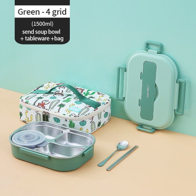 Portable Kids Lunch Box With Compartment 18/8 Stainless Steel Food Container For Children School Picnic Bento Food Box - Whizmeal : Together we shape a healthier generation