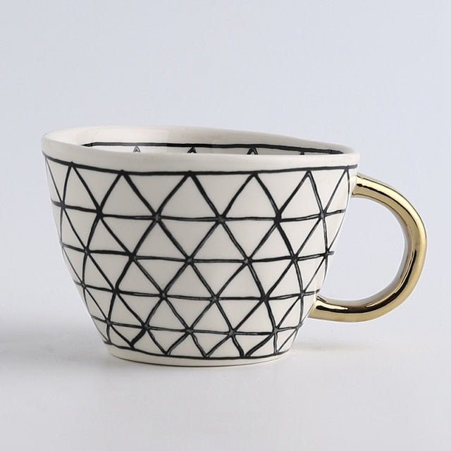 Hand Painted Geometric Ceramic Mugs With Gold Handle Handmade Irregular Cups For Coffee Tea Milk Oatmeal Creative Birthday Gifts - Whizmeal : Together we shape a healthier generation