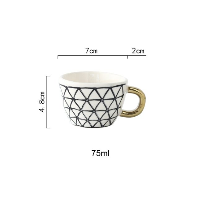 Hand Painted Geometric Ceramic Mugs With Gold Handle Handmade Irregular Cups For Coffee Tea Milk Oatmeal Creative Birthday Gifts - Whizmeal : Together we shape a healthier generation