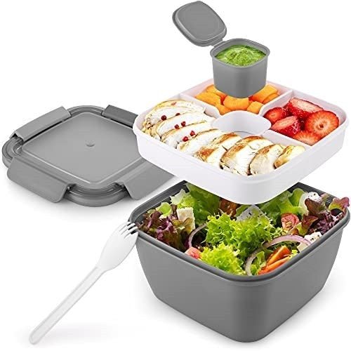 52oz Bento Lunch Box Salad Container for Lunch BPA Free Leak Proof Salad Dressing Container with Smart Lock Reusable Spork - Whizmeal : Together we shape a healthier generation