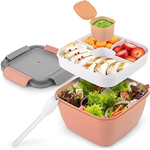 52oz Bento Lunch Box Salad Container for Lunch BPA Free Leak Proof Salad Dressing Container with Smart Lock Reusable Spork - Whizmeal : Together we shape a healthier generation