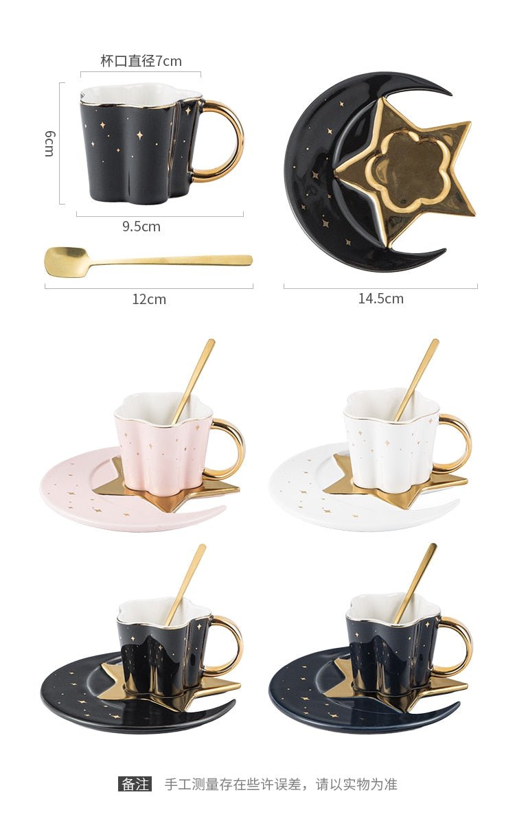 Creative Ceramic Star Moon Coffee Cup And Saucer With Spoon Golden Handle Mug Afternoon Tea Cup Juice Water Drinks Cup Porcelain - Whizmeal : Together we shape a healthier generation